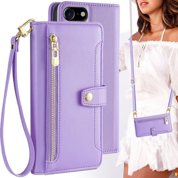 Откидной чехол для iPhone 16E, Wallet Zipper Pocket, фиолетовый