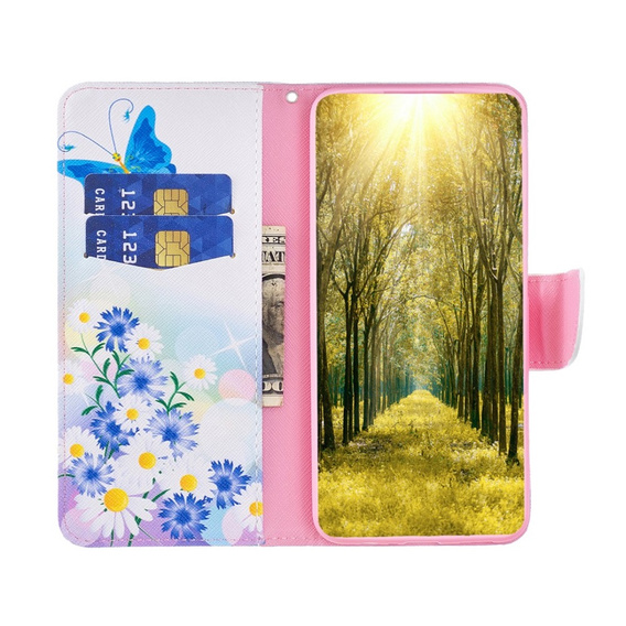 Чохол-книжка для Samsung Galaxy M34, Wallet, butterfly & flowers, білий