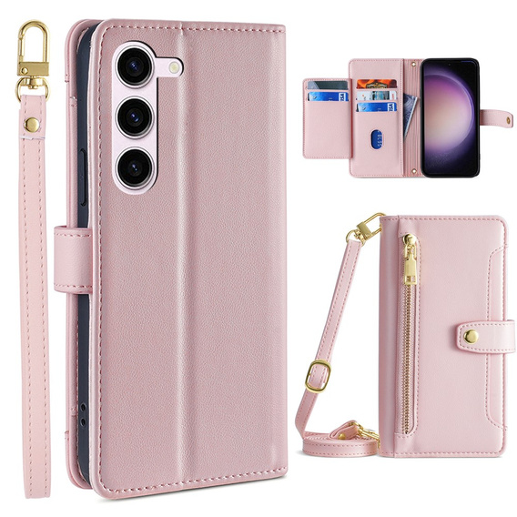 Откидной чехол для Samsung Galaxy S23, Wallet Zipper Pocket, розовый