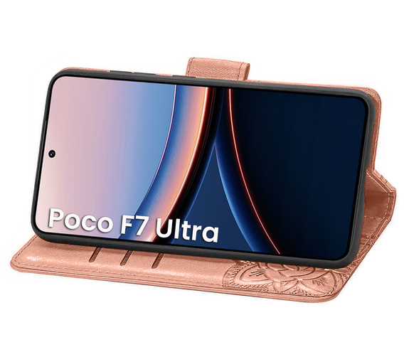 Чохол-книжка для Xiaomi Poco F7 Ultra, Butterfly, рожевий rose gold