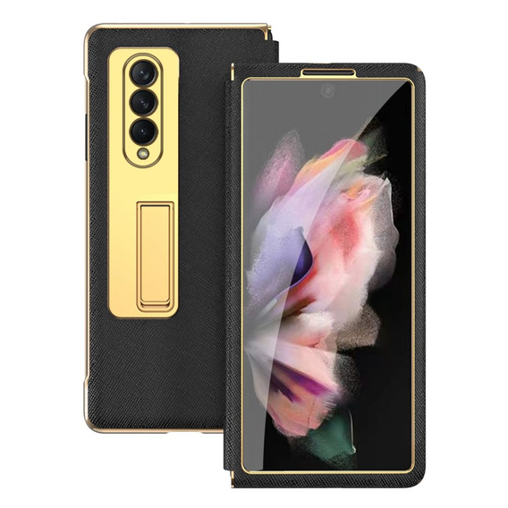 Чохол із склом для  Samsung Galaxy Z Fold 4 5G, Kickstand Cross Texture, Black