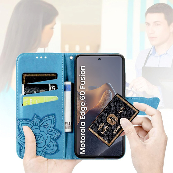 Откидной чехол для Motorola Edge 60 / 60 Fusion, Butterfly, синий