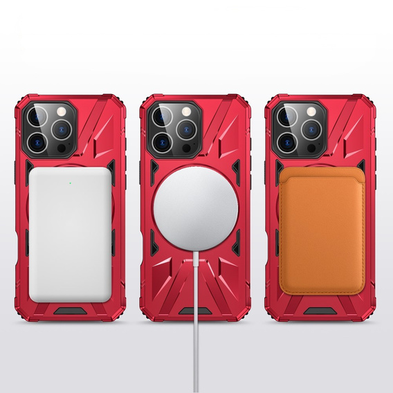 Чехол для iPhone 16 Pro Max, бронированный с подставкой и ручкой-планшетом, красный