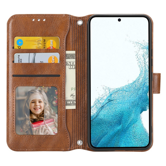 Чохол-книжка для Samsung Galaxy A54 5G, Wallet Zipper Pocket, з плечовим ременем, коричневий