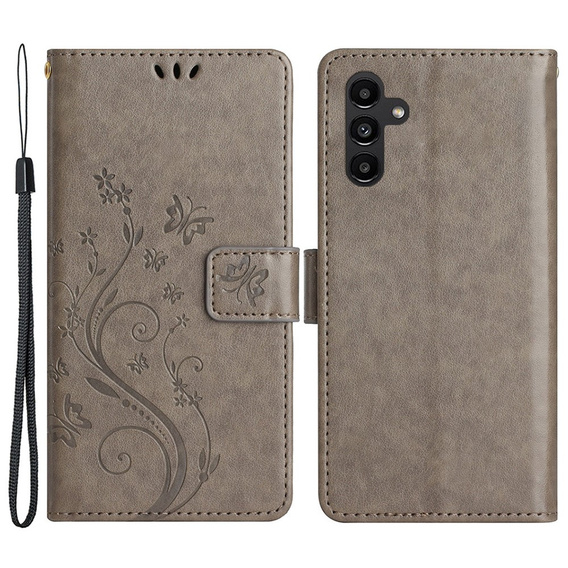 Чохол-книжка для Samsung Galaxy A25 5G, Butterfly, сірий + скло 9H 