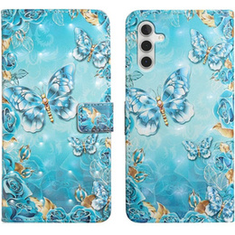 Откидной чехол для Samsung Galaxy A05s, Wallet, Blue Gold Butterflies, синий