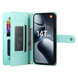 Откидной чехол для Xiaomi 14T Pro, Wallet Zipper Pocket, зелёный