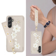 Чехол для Samsung Galaxy A55 5G, Leather Flower Card Slot, бежевый
