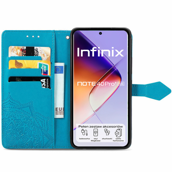 Откидной чехол для Infinix Note 40 Pro Plus, Mandala, синий