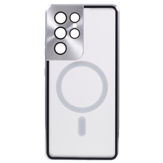 Магнитный чехол с двойным стеклом MagSafe для Samsung Galaxy S21 Ultra, серебряный