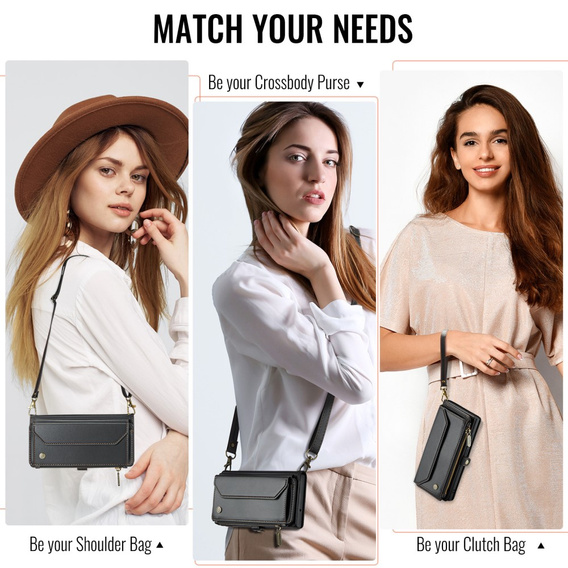 Чехол CASEME для Samsung Galaxy A56 5G, RFID Leather Wallet, с плечевым ремнем, зелёный