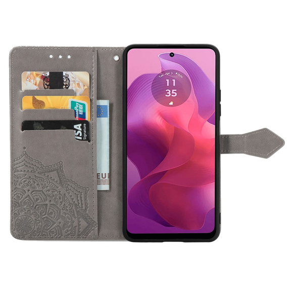 Откидной чехол для Motorola Moto E14, Mandala, серый