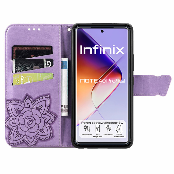 Откидной чехол для Infinix Note 40 Pro Plus, Butterfly, фиолетовый