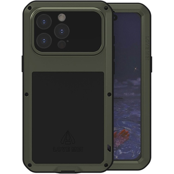 Чoхол Love Mei до iPhone 15 Pro Max, armored with glass, зелений