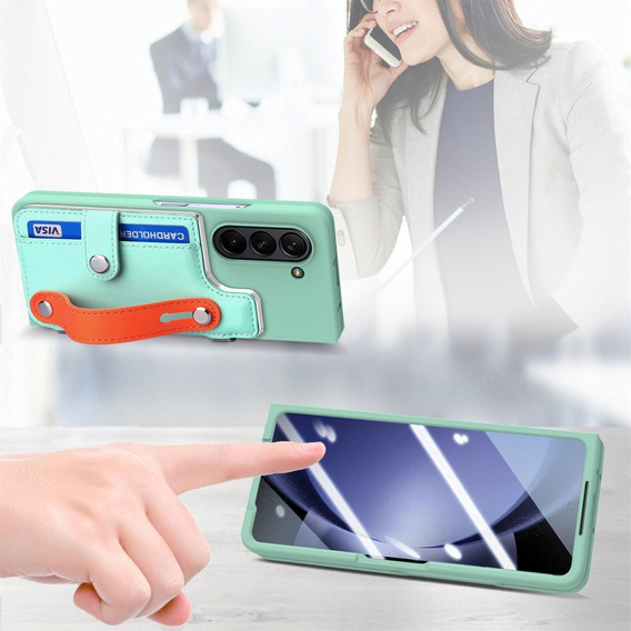Чохол для Samsung Galaxy Z Fold 5 5G, з підставкою, склом та стилусом, шкіряний, чорний