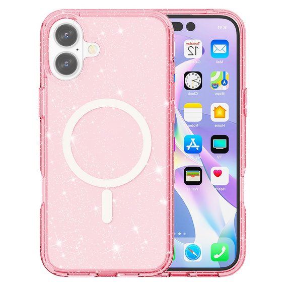Чехол для iPhone 17, для MagSafe, глиттер, полупрозрачный розовый