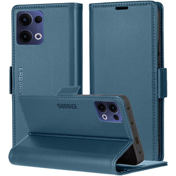 Чехол для Oppo Reno 13, ERBORD Glossy Litchi, кошелек с клапаном, синий