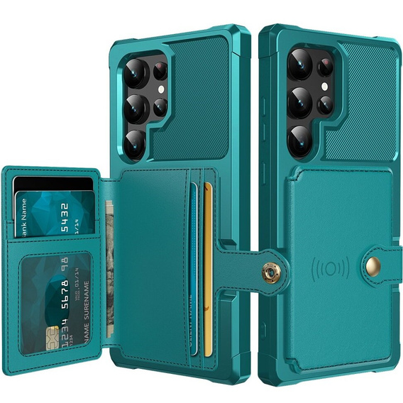 Чехол для Samsung Galaxy S24 Ultra, Card Holder Kickstand, зелёный