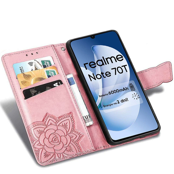 Чохол-книжка для Realme Note 70T 4G, Butterfly, рожевий rose gold