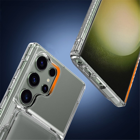 Чехол для Samsung Galaxy S23 Ultra, Card Holder Kickstand, прозрачный / черный