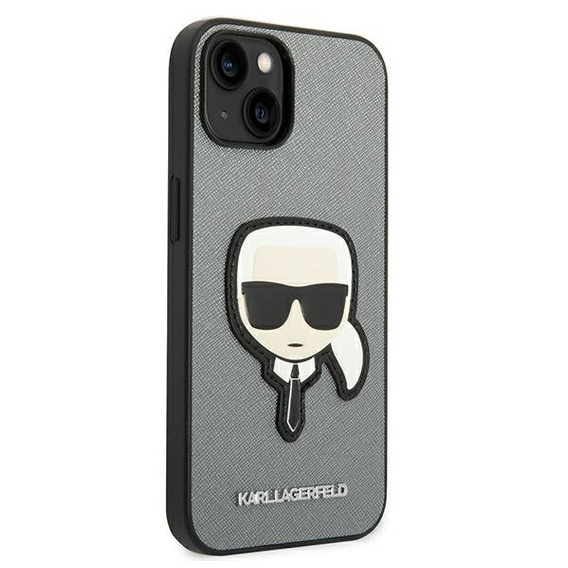 Чехол Karl Lagerfeld до iPhone 14, Saffiano Karl's Head Patch, серебряный