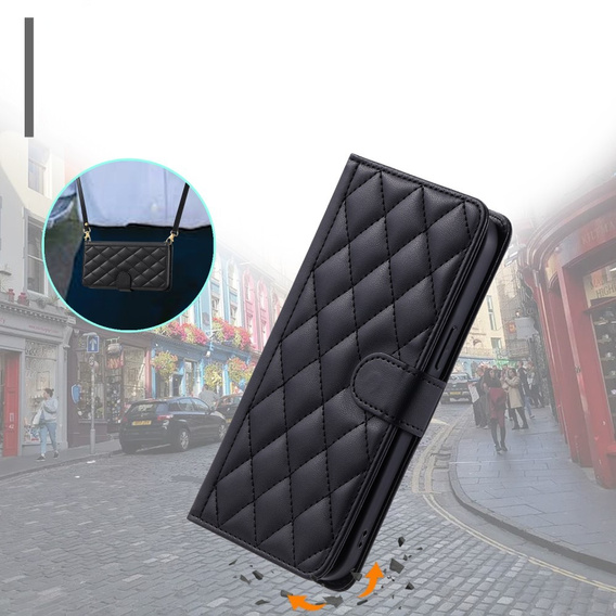 Чохол-сумка для Samsung Galaxy S24 FE, Rhombus Crossbody Leather, чорний