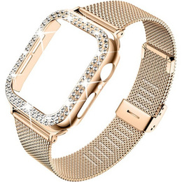 Металический браслет с чехлом для часов Apple Watch 4/5/6/SE 44mm, Rose Gold