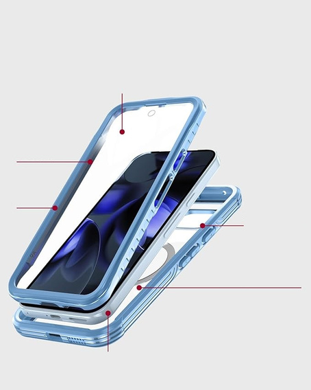 Чехол для Google Pixel 9A, Shockproof, со стеклом, для MagSafe, синий