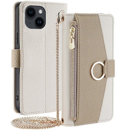 Откидной чехол для iPhone 15, Wallet Zipper Pocket, с зеркалом, белый