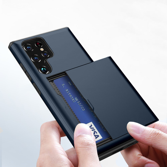 Чехол до Samsung Galaxy S22 Ultra, Sliding Card Holder, темно-синий