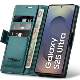 Чохол для Samsung Galaxy S25 Ultra, ERBORD Glossy Litchi, гаманець з клапаном, зелений