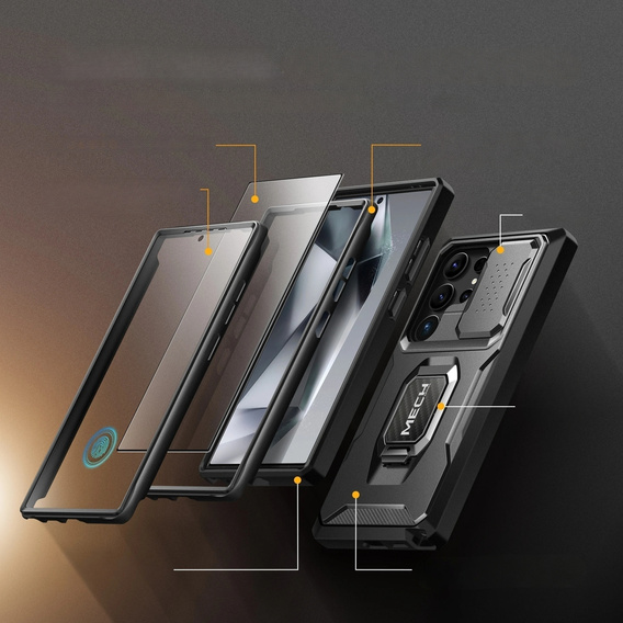 Чехол для Samsung Galaxy S24 Ultra, серия Tongate MECH с подставкой, чёрный