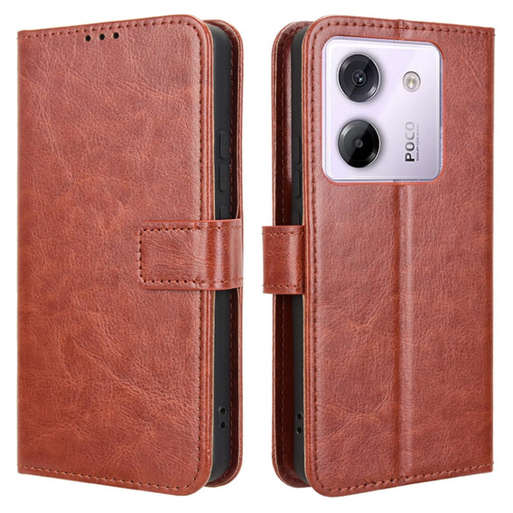 Футляр з клапаном для Xiaomi Poco M7 Pro 5G, Crazy Horse Wallet, коричневий