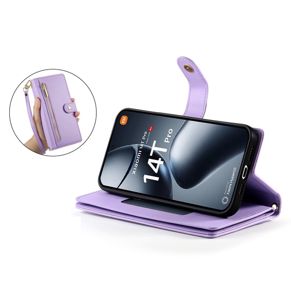 Чохол-книжка для Xiaomi 14T Pro, Wallet Zipper Pocket, фіолетовий