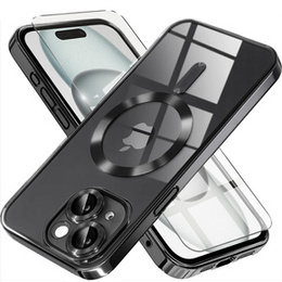Чехол для iPhone 15, Electro MagSafe, чёрный + стекло для экрана