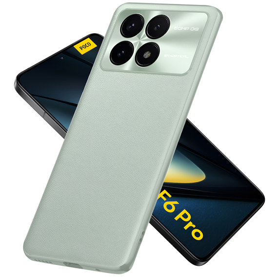 Кожаный чехол для Xiaomi Poco F6 Pro, leather hybrid, зелёный