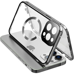 Магнітний чохол Dual Glass MagSafe для iPhone 15 Pro Max, сріблястий