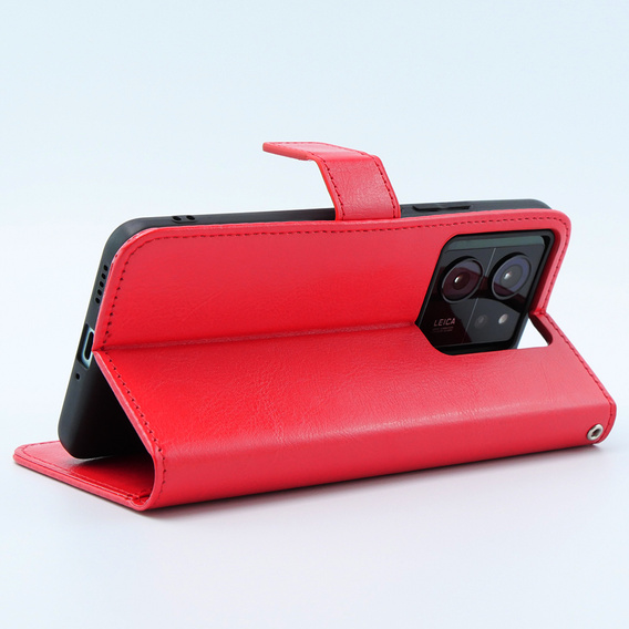 Футляр з клапаном для Xiaomi 13T / 13T Pro, Crazy Horse Wallet, червоний