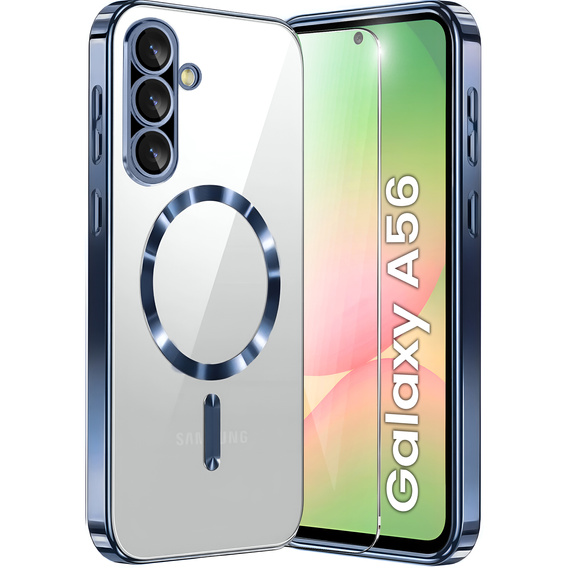 Чехол для Samsung Galaxy A56, Electro MagSafe, темно-синий + стекло для экрана