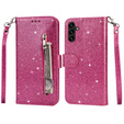 Откидной чехол для Samsung Galaxy A55, Wallet Zipper Pocket Glittery, розовый