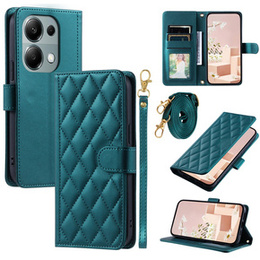 чехол-крышка для Xiaomi Redmi Note 13 Pro 4G / Xiaomi Redmi Note 14S / Xiaomi Poco M6 Pro 4G, Rhombus Crossbody Leather, тёмно-зелёный