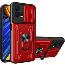 Бронированный чехол для Motorola Edge 30 Fusion 5G, Camera Slide Card Slot, красный