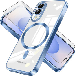 Чехол для Samsung Galaxy S25 Edge, Electro MagSafe, синий + стекло для экрана