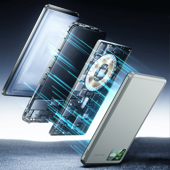 Blavec Power Bank 10000mAh BJ-03 Slim 13.5mm - Type C - 22.5W, MagSafe 3in1 - сірий