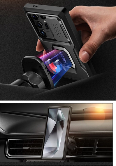 Чехол для Samsung Galaxy S24 Ultra, серия Tongate MECH с подставкой, чёрный