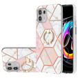 Чехол Slim Case Ring до Motorola Edge 20 Lite, Marble Pattern, Pink/White