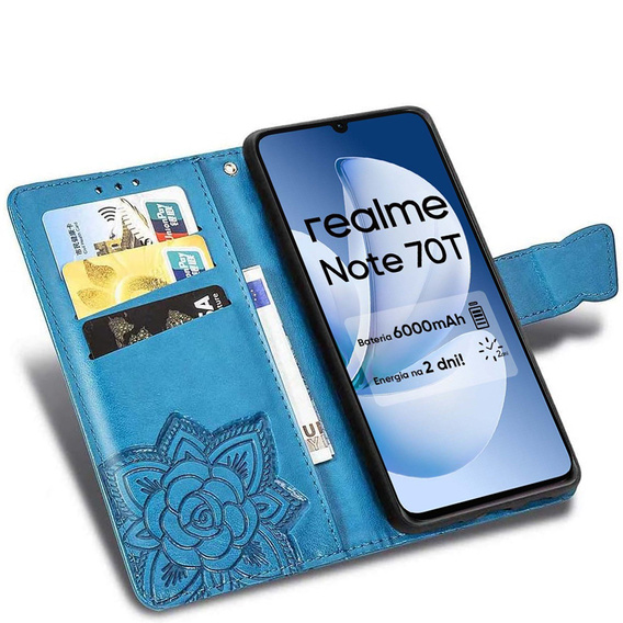 Откидной чехол для Realme Note 70T 4G, Butterfly, синий