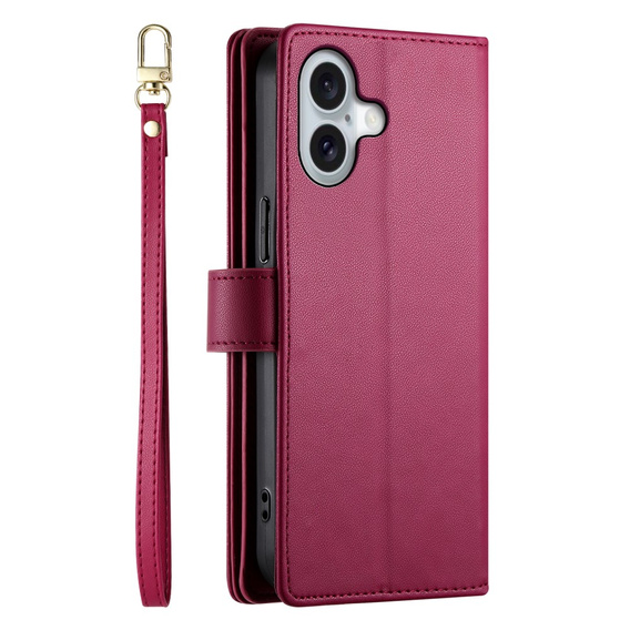 Откидной чехол для iPhone 16 Plus, Wallet Zipper Pocket, красный