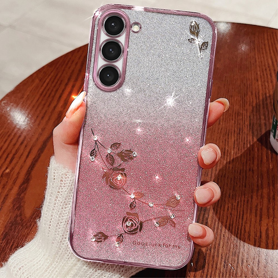 Чохол для Samsung Galaxy S23, Glitter Flower, рожевий rose gold