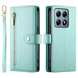 Откидной чехол для Xiaomi 14T Pro, Wallet Zipper Pocket, зелёный